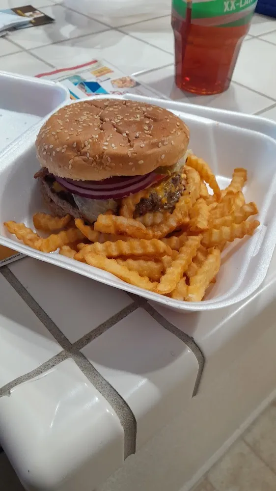 Double Bacon Jalapeño Cheeseburger and Fries