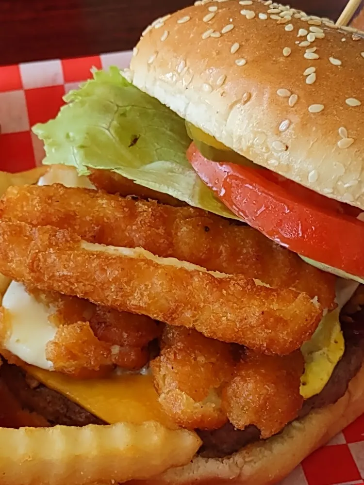 Double Cheese Double Bacon Double Burger with Mozzarella Sticks on Top